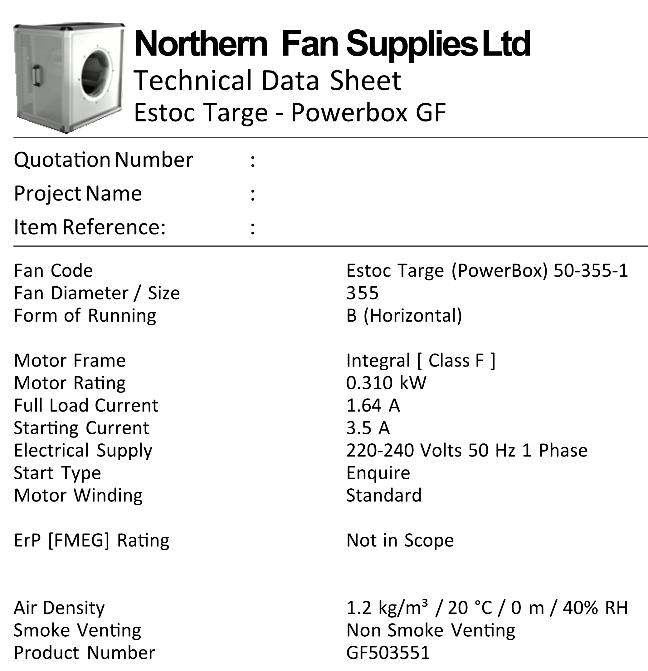 Estoc Targe (powerbox) 50-355-1 Technical details