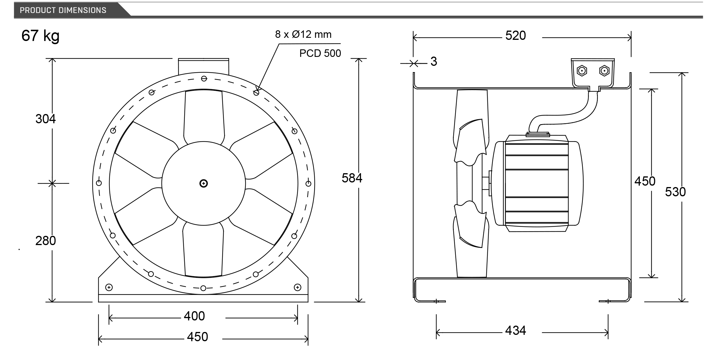 45Jm/20/2/6/34/3 Phase Long cased axial by Woods Air Movement