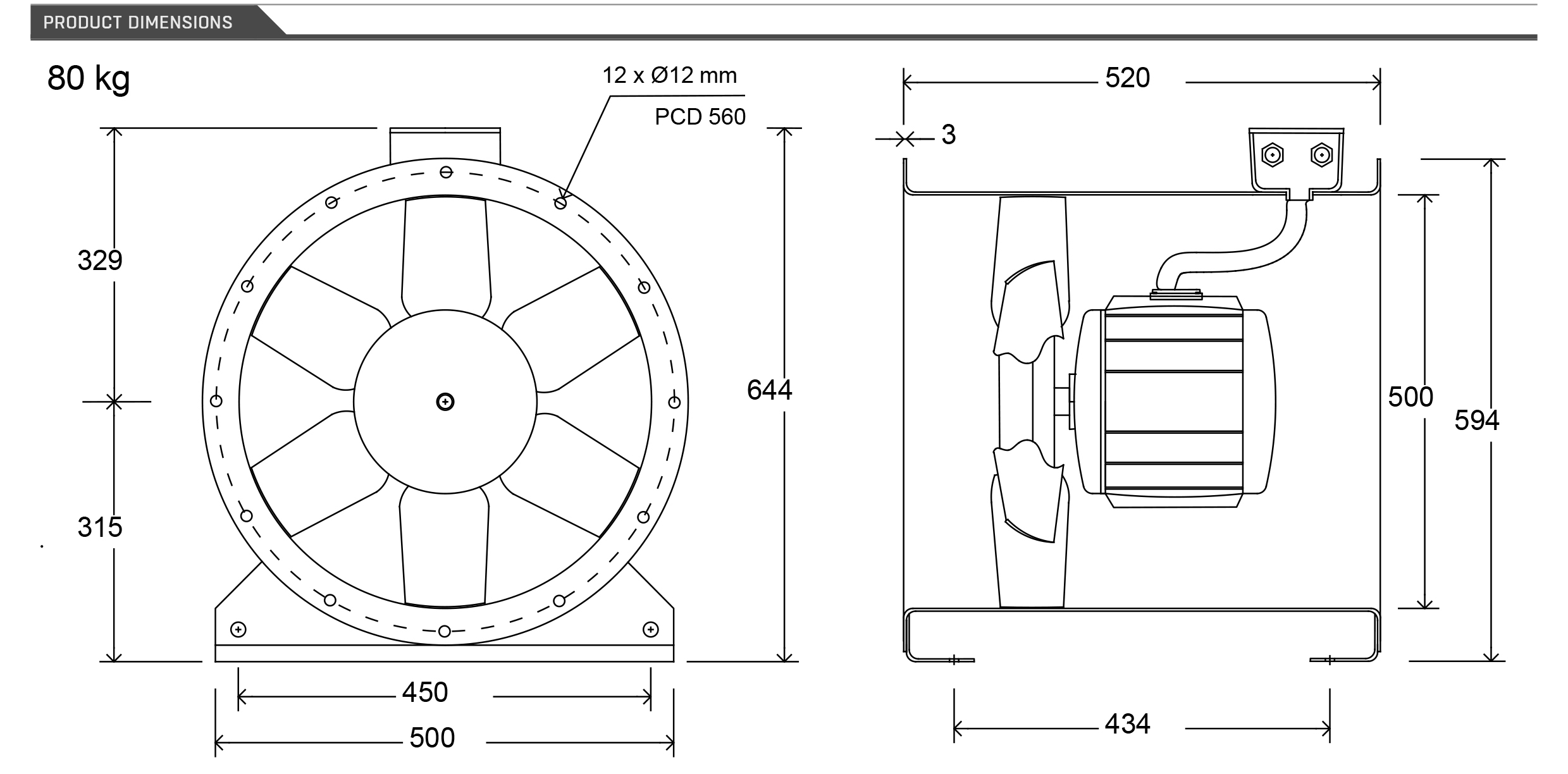 50Jm/20/2/6/34/3 Phase Long cased axial by Woods Air Movement