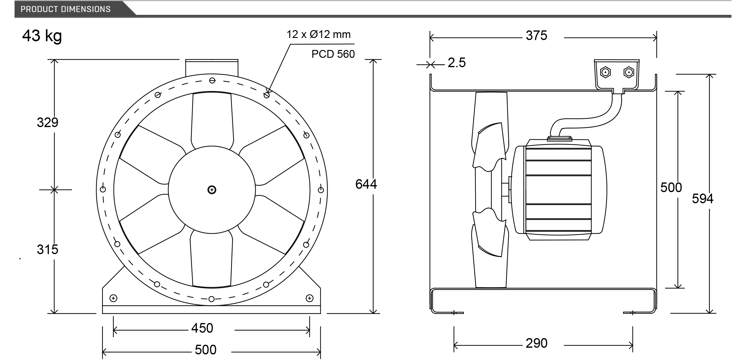 50Jm/20/4/6/40/3 Phase Long cased axial by Woods Air Movement