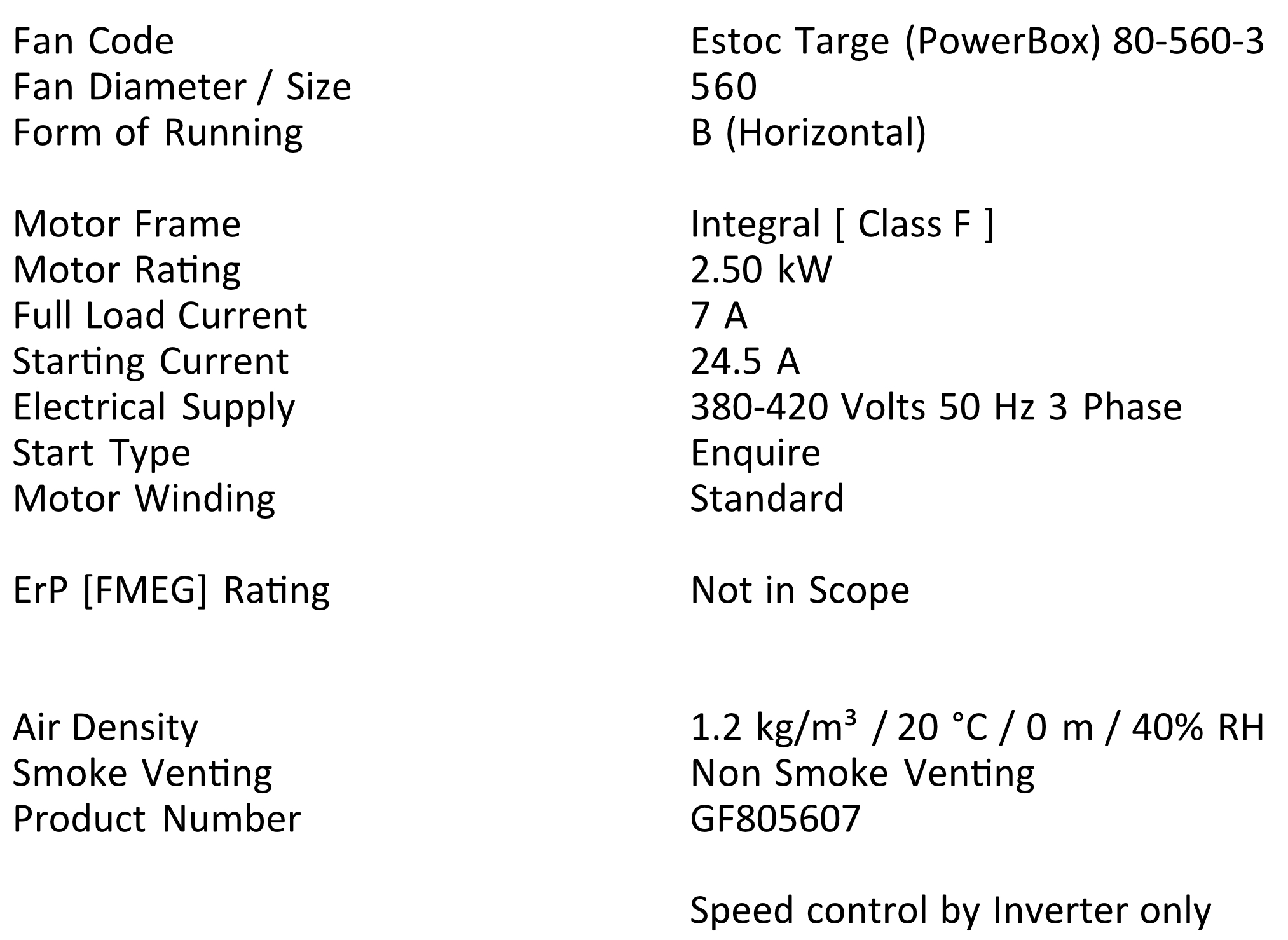 Estoc Targe (Powerbox) 80-560-3 Technical Details