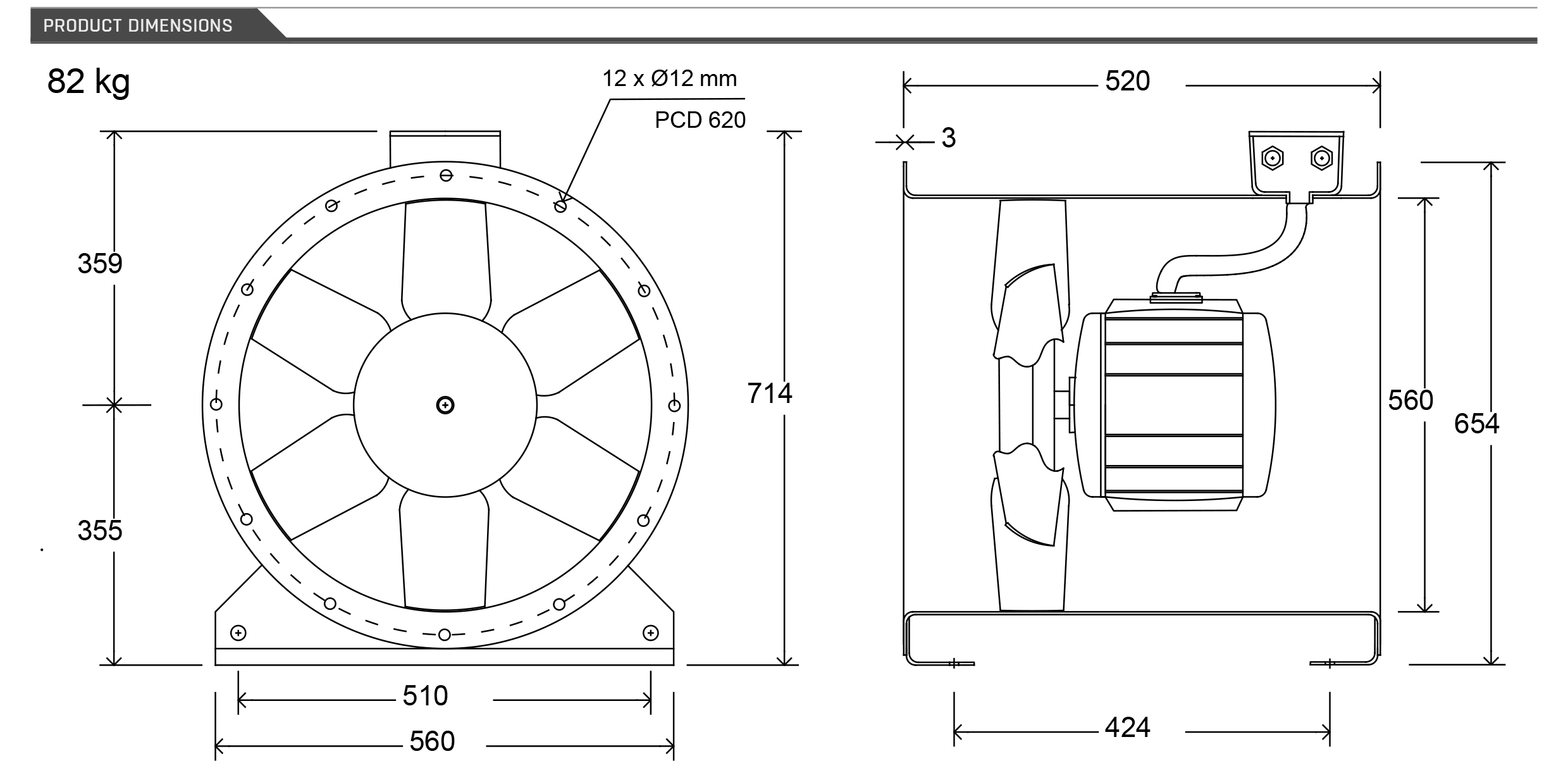 56Jm/20/2/6/22/3 Phase Long cased axial by Woods Air Movement