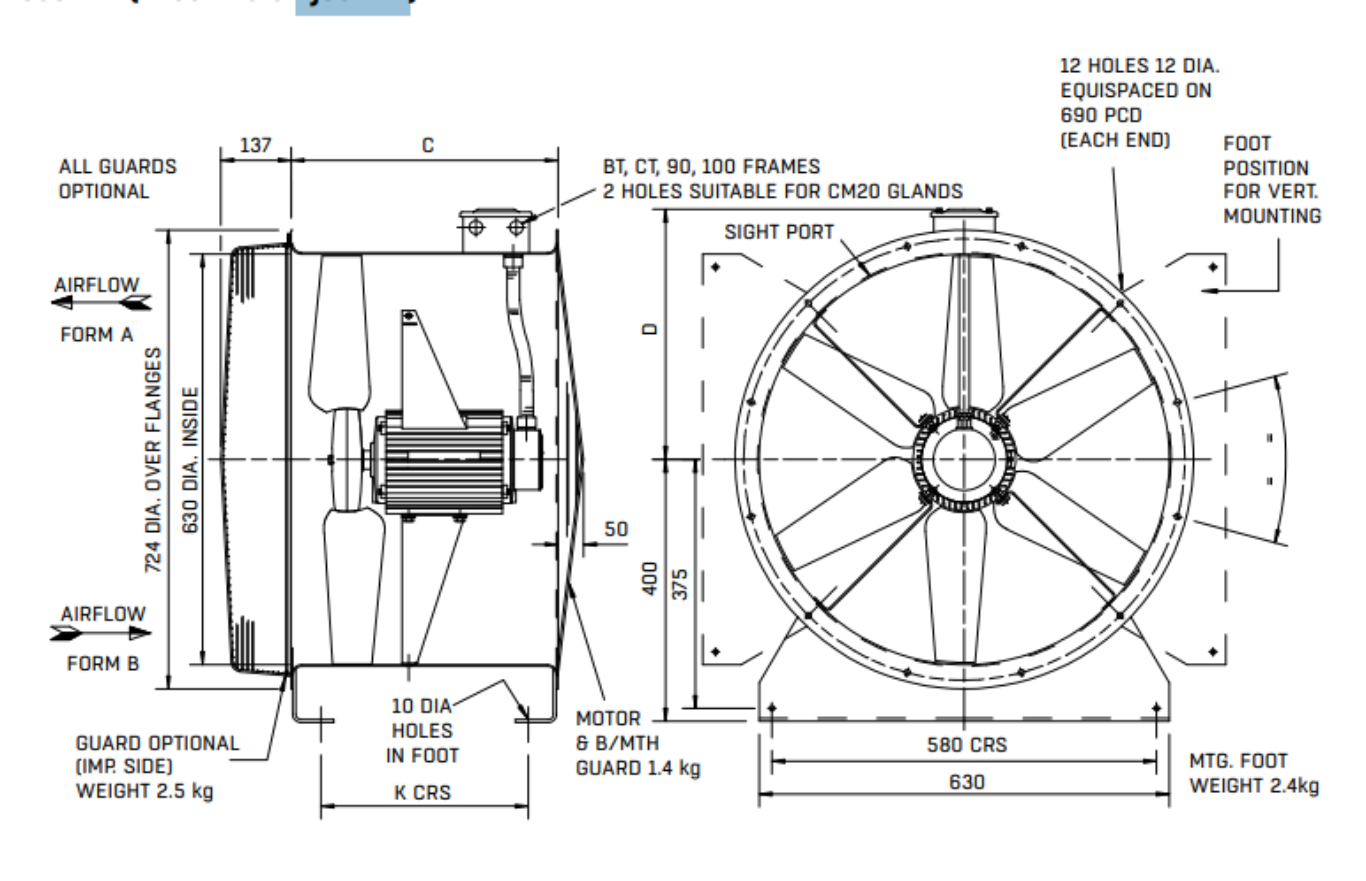 EJ661474 : 63JM/20/4/6/36-deg 4pole 3ph Long Cased Axial Fan