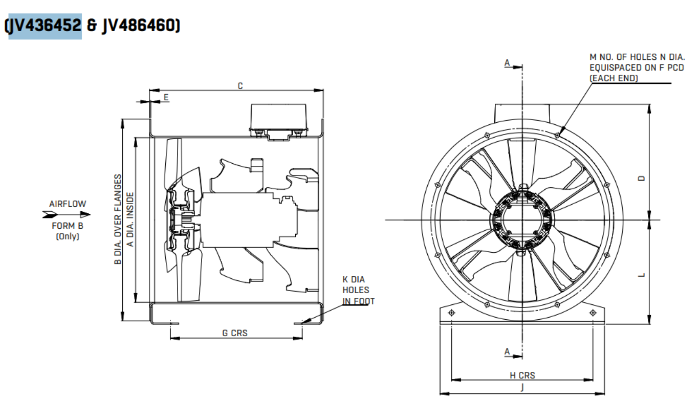 JV436452 : 40JMv/16/4/6/18-deg 4pole 3ph Long Cased Axial Fan
