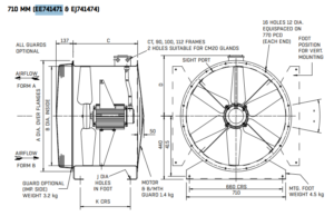 71JM/20/4/6/30-deg 4pole 3ph Long Cased Axial Fan