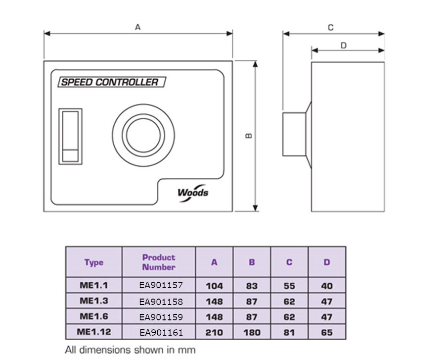 EA ME SPEED CONTROLLER DIMENSIONS