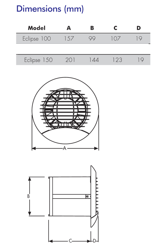 Eclipse 150xp Bathroom Kitchen Toilet Wall Or Ceiling Mounted